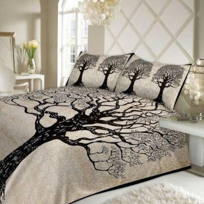FABBON INDIA 280 TC Cotton Double Printed Flat Bedsheet(Pack of 1, Beige, Black)