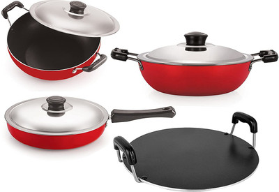 NIRLON FP12_DKD(M)_DKD(B)_RT________ Non-Stick Coated Cookware Set(PTFE (Non-stick), Aluminium, 4 - Piece)