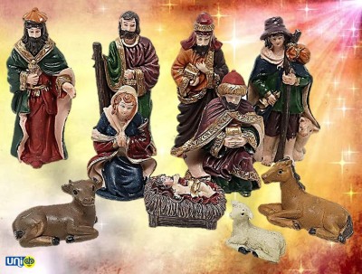 Sk creations Marble Christmas Decoration Nativity Crib Set Assembled 5 cm Pack of 10