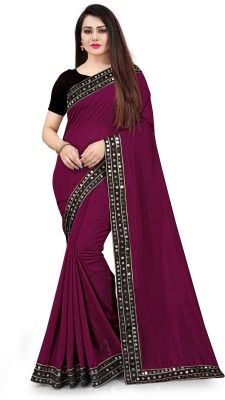 Dev creations Solid/Plain, Embellished Bollywood Art Silk Saree(Purple)