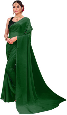 FANCYNINE Self Design, Solid/Plain Bollywood Georgette Saree(Green)