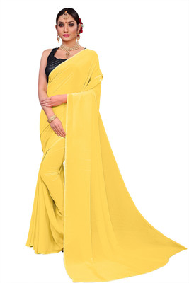 RK Fashions Self Design, Printed, Dyed, Solid/Plain Bollywood Georgette Saree(Yellow)