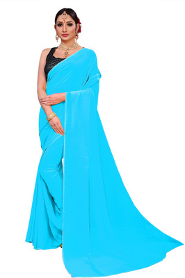 RK Fashions Self Design, Printed, Dyed, Solid/Plain Bollywood Georgette Saree(Light Blue)
