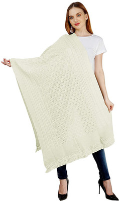 TNQ Wool Self Design Women Shawl(White)