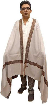 KASHMIR HANDLOOM Cashmere Woven, Solid Men Shawl(Grey)
