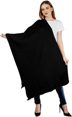 TNQ Wool Self Design Women Shawl(Black)