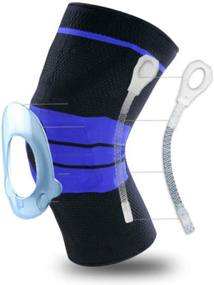 Leosportz Knee Brace Compression Sleeve Support Knee Wraps Patella Stabilizer Knee Support(Black, Blue)