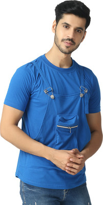 Black Collection Solid Men Round Neck Blue T-Shirt