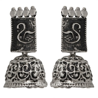 mahi Rectangular Shape Silver Oxidized Traditional Small Dangle Jhumka Earrings Alloy Jhumki Earring