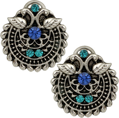 mahi Silver Oxidized Traditional Green and Blue Crystal Stud Earrings Alloy Stud Earring