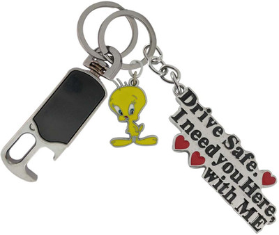 SHOKY LOOKS High quality silver metal drive safe I need you here with me with cartoon full yellow cute tweety and high quality hanging hook. Key Chain