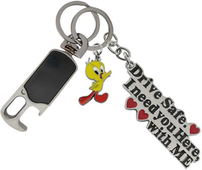 SHOKY LOOKS High quality silver metal drive safe I need you here with me with cartoon tweety (red-yellow) and high quality hanging hook. Key Chain