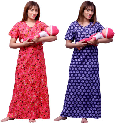 ANKONA Women Maternity/Nursing Nighty(Multicolor)