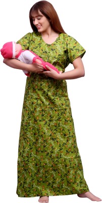 ANKONA Women Maternity/Nursing Nighty(Green)
