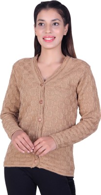 Ogarti Self Design V Neck Casual Women Beige Sweater