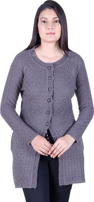 Ogarti Self Design Round Neck Casual Women Grey Sweater
