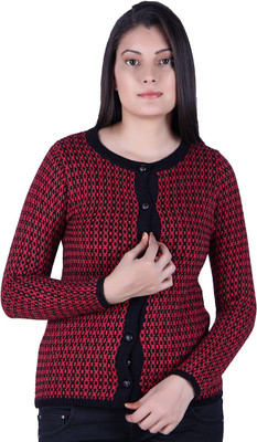 Ogarti Solid Round Neck Casual Women Red Sweater