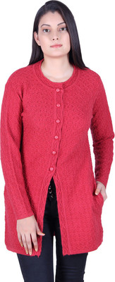Ogarti Self Design Round Neck Casual Women Pink Sweater
