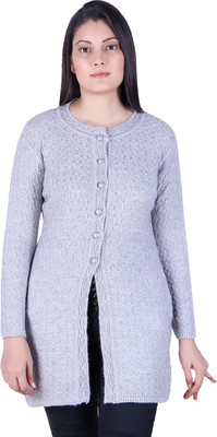 Ogarti Self Design Round Neck Casual Women Grey Sweater