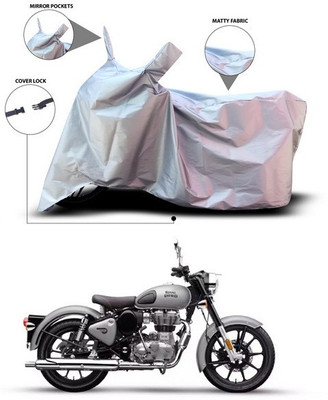 SEBONGO Two Wheeler Cover for Royal Enfield(Bullet 350, Silver)