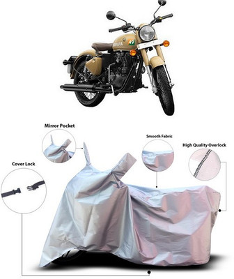 SEBONGO Waterproof Two Wheeler Cover for Royal Enfield(Bullet 350, Silver)