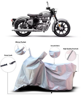SEBONGO Waterproof Two Wheeler Cover for Royal Enfield(Bullet 350, Silver)