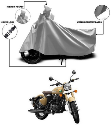 SEBONGO Waterproof Two Wheeler Cover for Royal Enfield(Bullet 350, Silver)