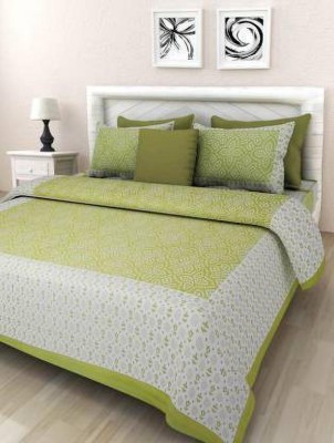 FABBON INDIA 280 TC Cotton Double Jaipuri Prints Flat Bedsheet(Pack of 1, Green)