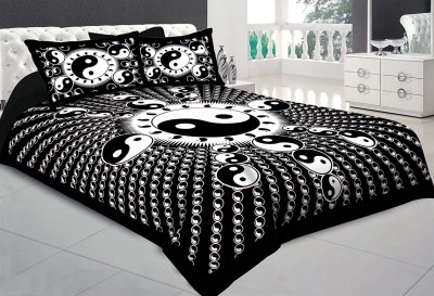 Hari Om 320 TC Cotton King Jaipuri Prints Flat Bedsheet(Pack of 1, Black)