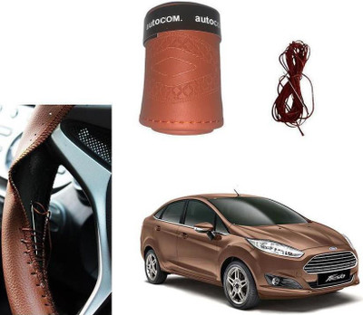 Autocom Hand Stiched Steering Cover For Ford New Fiesta(Brown, Leatherite)
