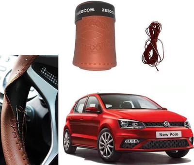 Autocom Hand Stiched Steering Cover For Volkswagen Polo(Brown, Leatherite)