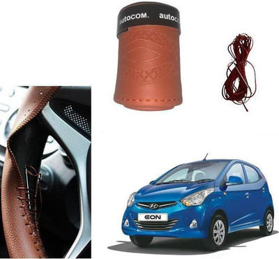 Autocom Hand Stiched Steering Cover For Hyundai Eon(Brown, Leatherite)