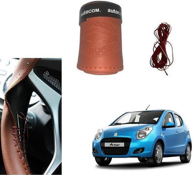 Autocom Hand Stiched Steering Cover For Maruti A-Star(Brown, Leatherite)