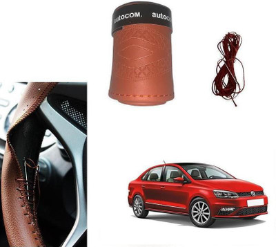 Autocom Hand Stiched Steering Cover For Volkswagen Vento(Brown, Leatherite)