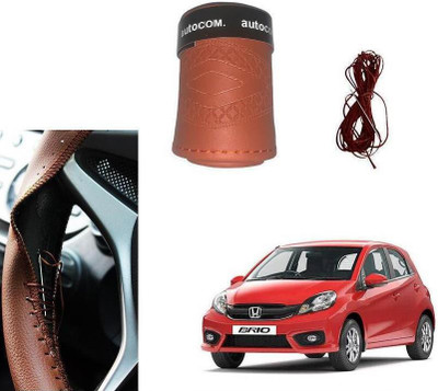 ARNEJA Hand Stiched Steering Cover For Honda Brio(Brown, Leatherite)