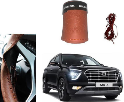 ARNEJA Hand Stiched Steering Cover For Hyundai Creta(Brown, Leatherite)