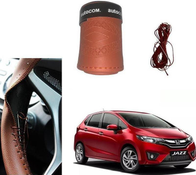 ARNEJA Hand Stiched Steering Cover For Honda Jazz(Brown, Leatherite)