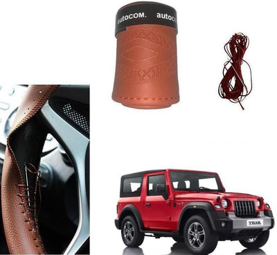 ARNEJA Hand Stiched Steering Cover For Mahindra Thar(Brown, Leatherite)