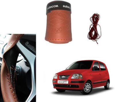 Autocom Hand Stiched Steering Cover For Hyundai Santro Xing(Brown, Leatherite)