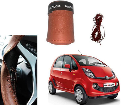 Autocom Hand Stiched Steering Cover For Tata Nano(Brown, Leatherite)