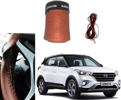 ARNEJA Hand Stiched Steering Cover For Hyundai Creta(Brown, Leatherite)