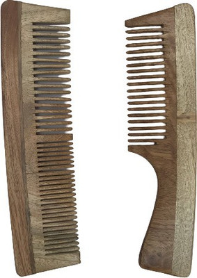 Just Beleaf in Neem Wood Comb | Handmade Antidandruff Comb Set of 2 (Wide + Dual Tooth)