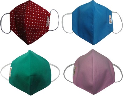 somugi Triple layer protective Cotton (Sky Blue + Pink + Green + Red-white polka dot) Anti pollution , Dust and Droplet Protection Face mask Pack of- 4 pcs (Reusable, washable, comfortable , Breathable, skin friendly) Adult size Triple layer protective Cotton (Sky Blue + Pink + Green + Red-white pol