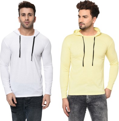 Jaskart Solid Men Hooded Neck White, Yellow T-Shirt