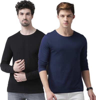 INDIZO Solid Men Round Neck Blue, Black T-Shirt