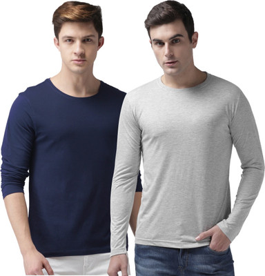 INDIZO Solid Men Round Neck Blue, Grey T-Shirt