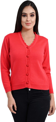 Ogarti Solid V Neck Casual Women Pink Sweater