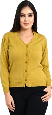 Ogarti Solid V Neck Casual Women Yellow Sweater