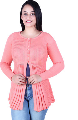 Ogarti Woven Round Neck Casual Women Pink Sweater