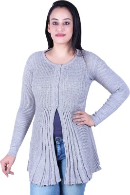 Ogarti Woven Round Neck Casual Women Grey Sweater